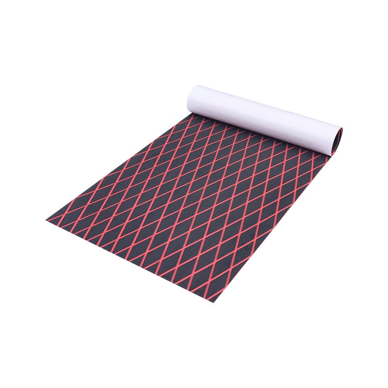 Tapis De Sol EVA RainWeel Pour Bateau – Autocollant, Antidérapant, Motifs Losanges, 240x90 Cm, Rouge/noir, Résistant à L’eau Et à L’usure