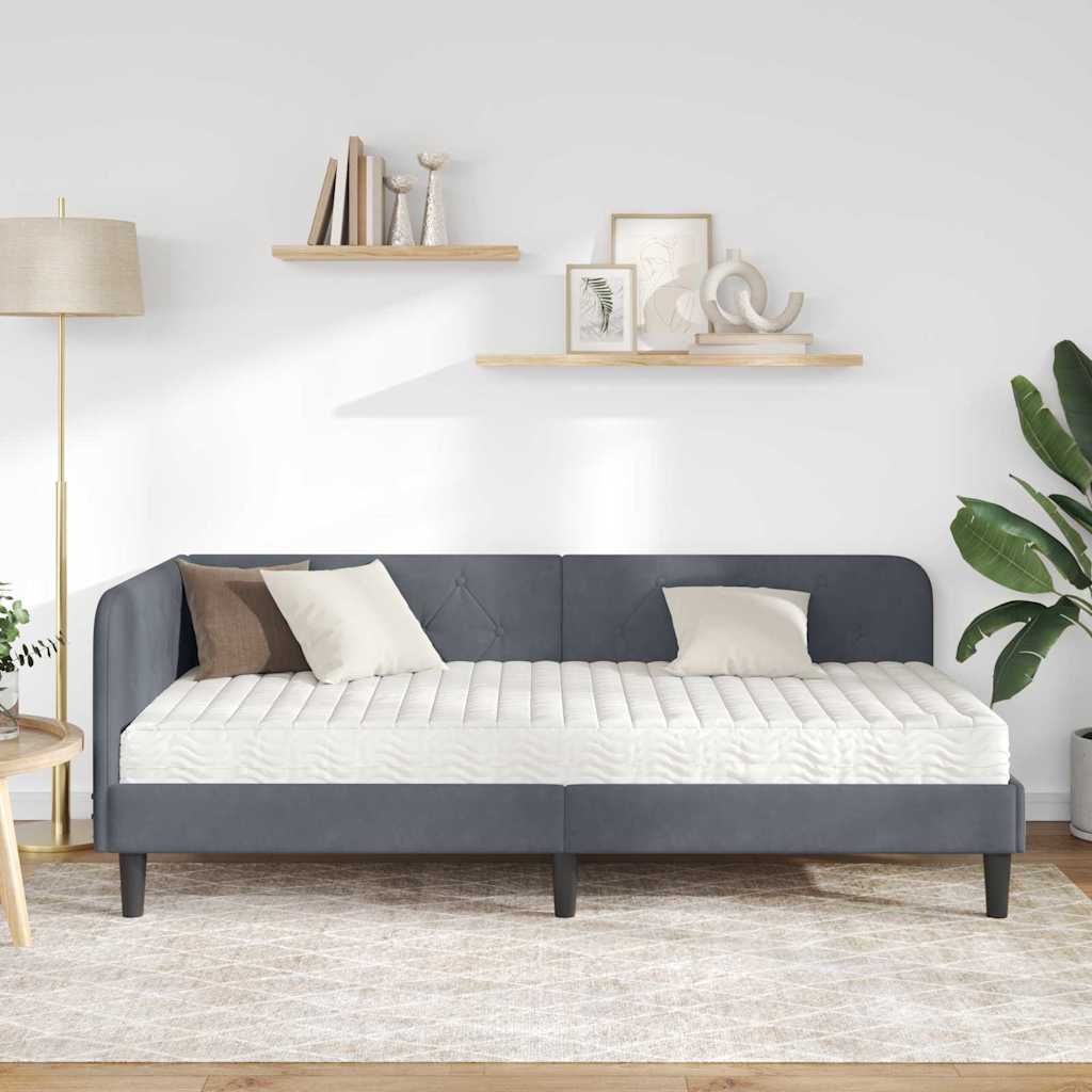 Cadre de lit d'angle en velours gris foncé pour la chambre, 90 × 200 cm - 4