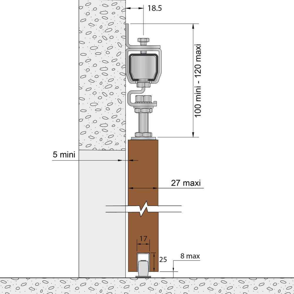 Système coulissant SLID'UP 2000 pour 1 porte extérieure 27 mm max - rail 1,95 m acier galvanisé - 60 kg - 7