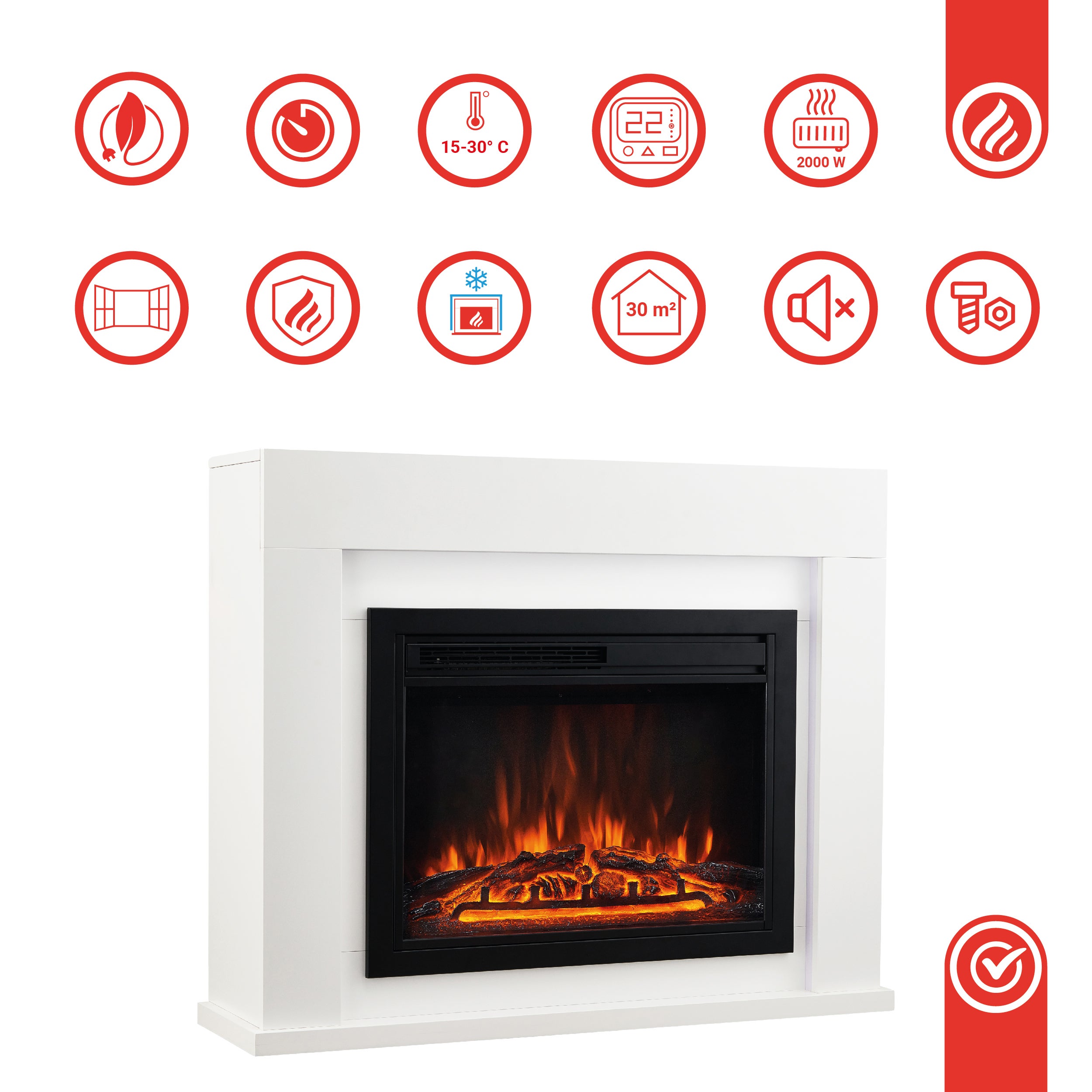 KAMINIO Cheminée Électrique MATTI - Cheminée sur Pied avec chauffage, Effet de flamme 3D, Lumière d'ambiance LED, Télécommande-Blanc - 5