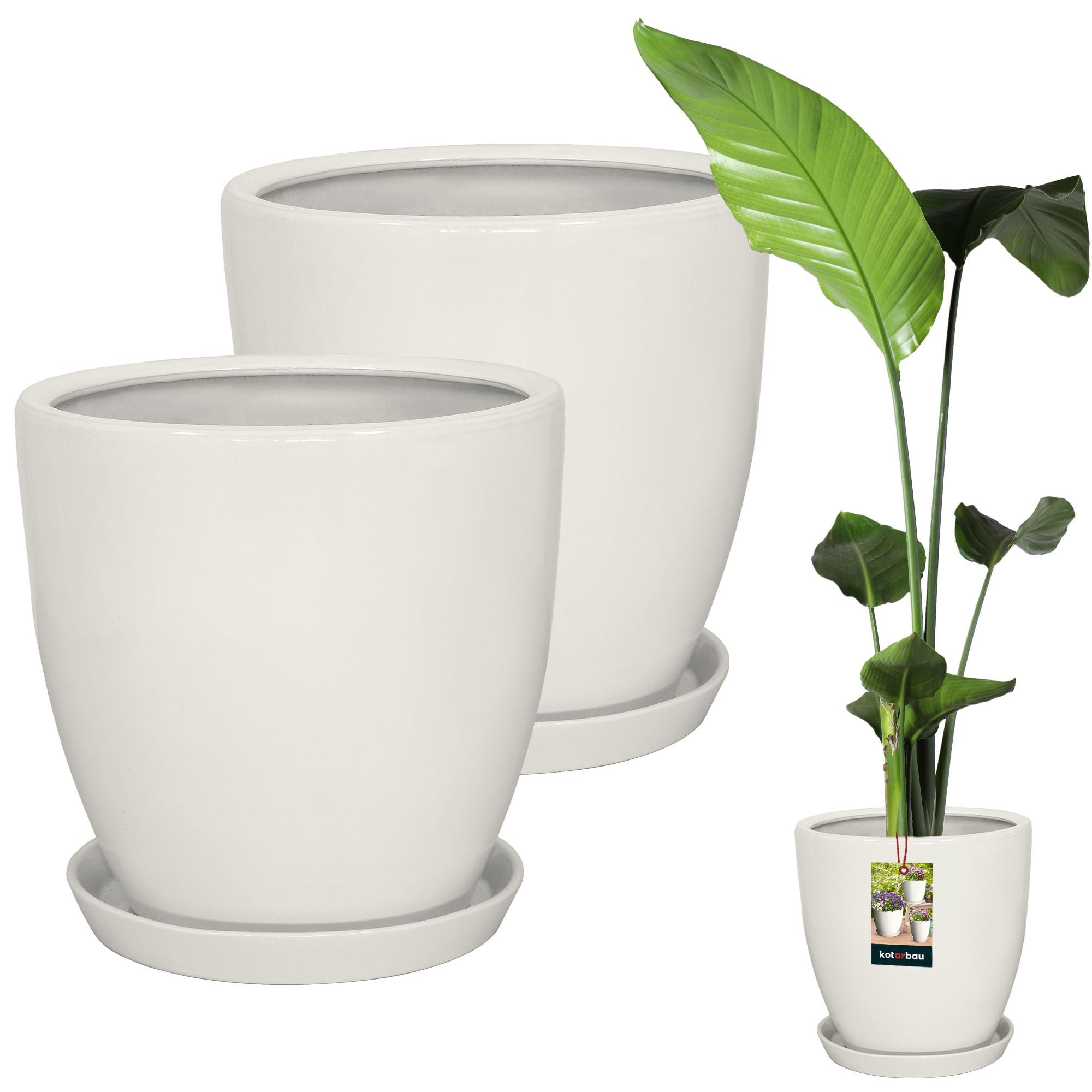 Doniczka ceramiczna szkliwiona biała na kwiaty rośliny 31 cm zestaw 2 szt. - KOTARBAU