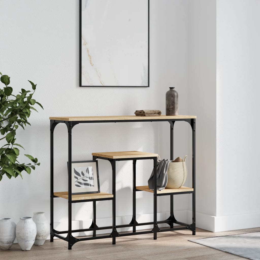 Table Console Entrée 140 Cm - Bois Ingénierie Chêne Sonoma - Pieds Réglables - Design Moderne