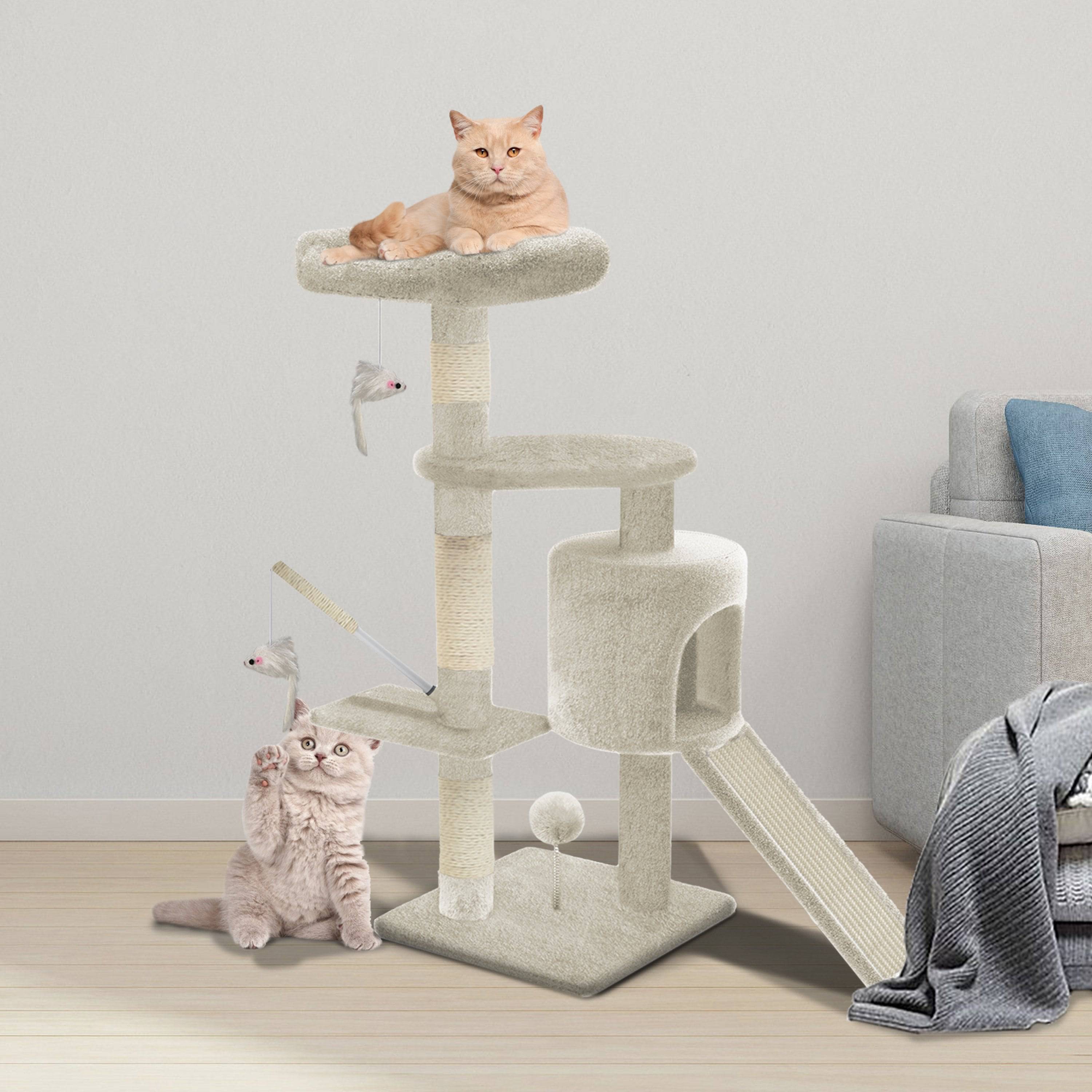 Arbre à chat hauteur 112cm avec griffoir, niche et plateforme - beige - arbre à grimper pour chats - VOUNOT® - 2