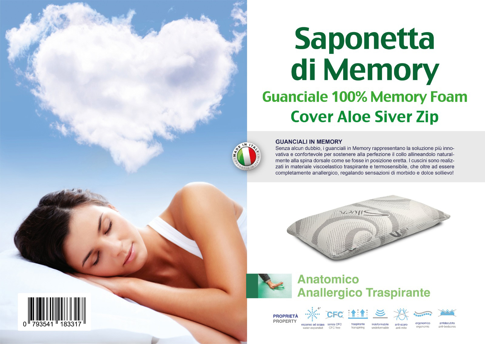 Almohada aloe silver de espuma de memoria de alta densidad h.13