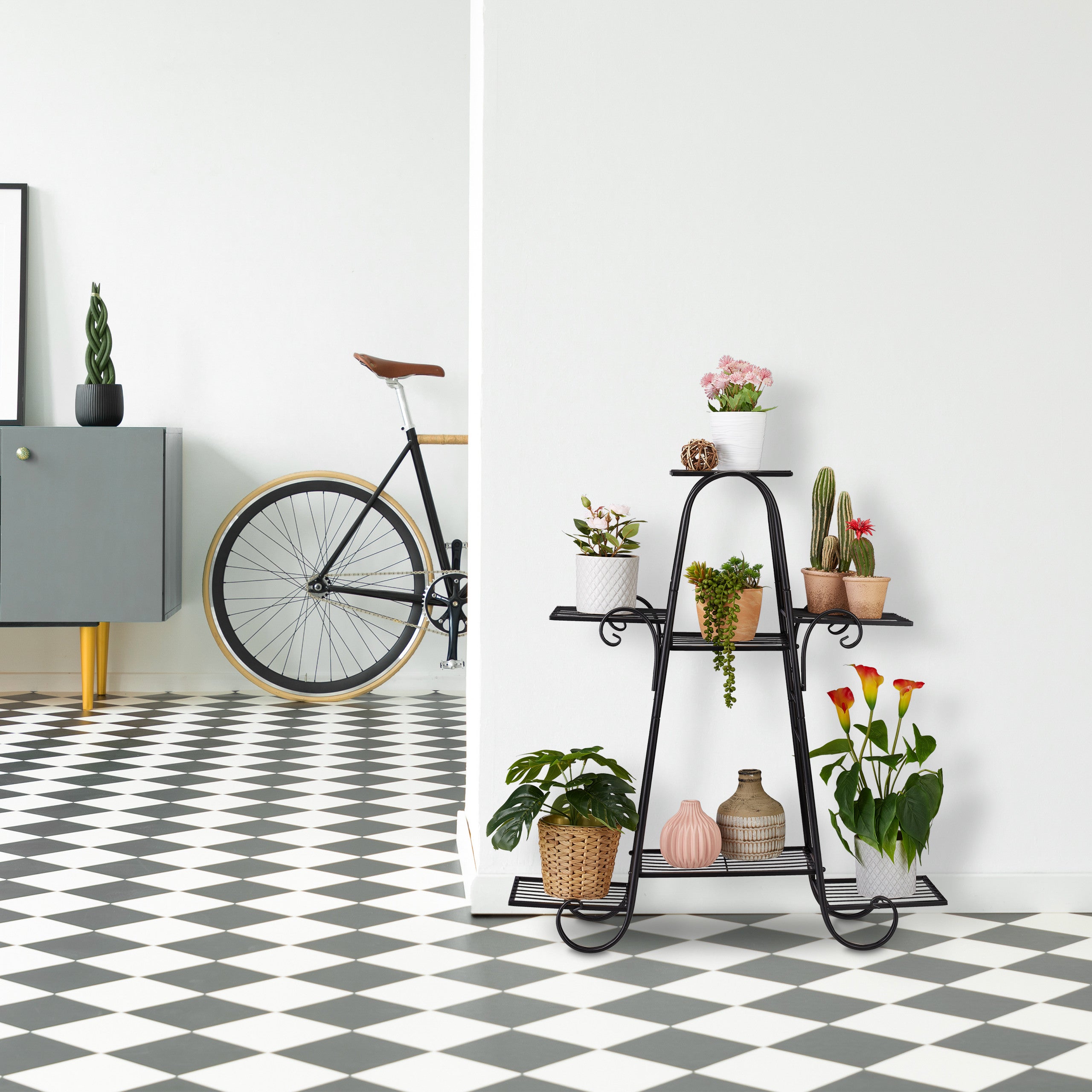 Étagère à Plantes, Escalier Fleurs, 4 Niveaux, HLP 93x42,5x22,5 Cm, Aspect Bois, Marron Clair, Relaxdays | Leroy Merlin