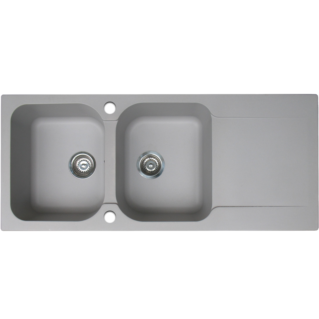 Lisse zlewozmywak dwustronny 2 komory 1 ociekacz z żywicy w kolorze szarym