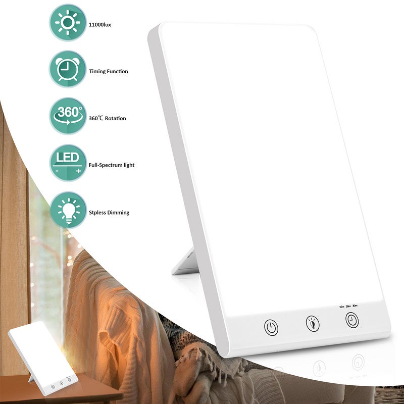 Lampe De Luminothérapie 10000 Lux, LED De Lumière, 3 Couleurs De Lumiere Avec Fonction Minuterie Controle Tactile Convient A La Maison Bureau Lampe Sans Uv ☀️ Luminotherapie