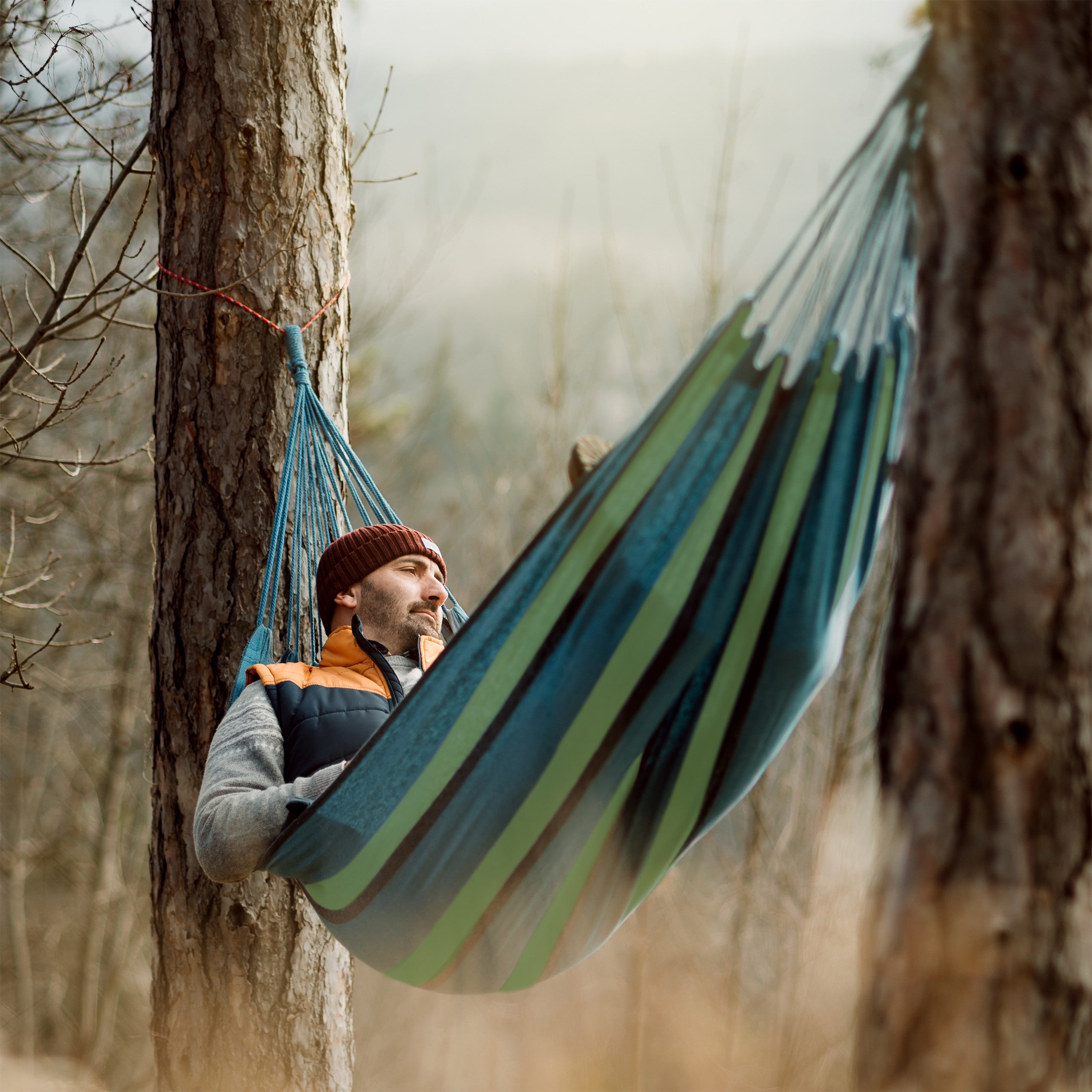 Hamac 300kg, 2 Personnes, Jardin Extérieur, Suspendu, Intérieur, Coton, Transportable, 150x272 cm, bleu-vert, Relaxdays - 3