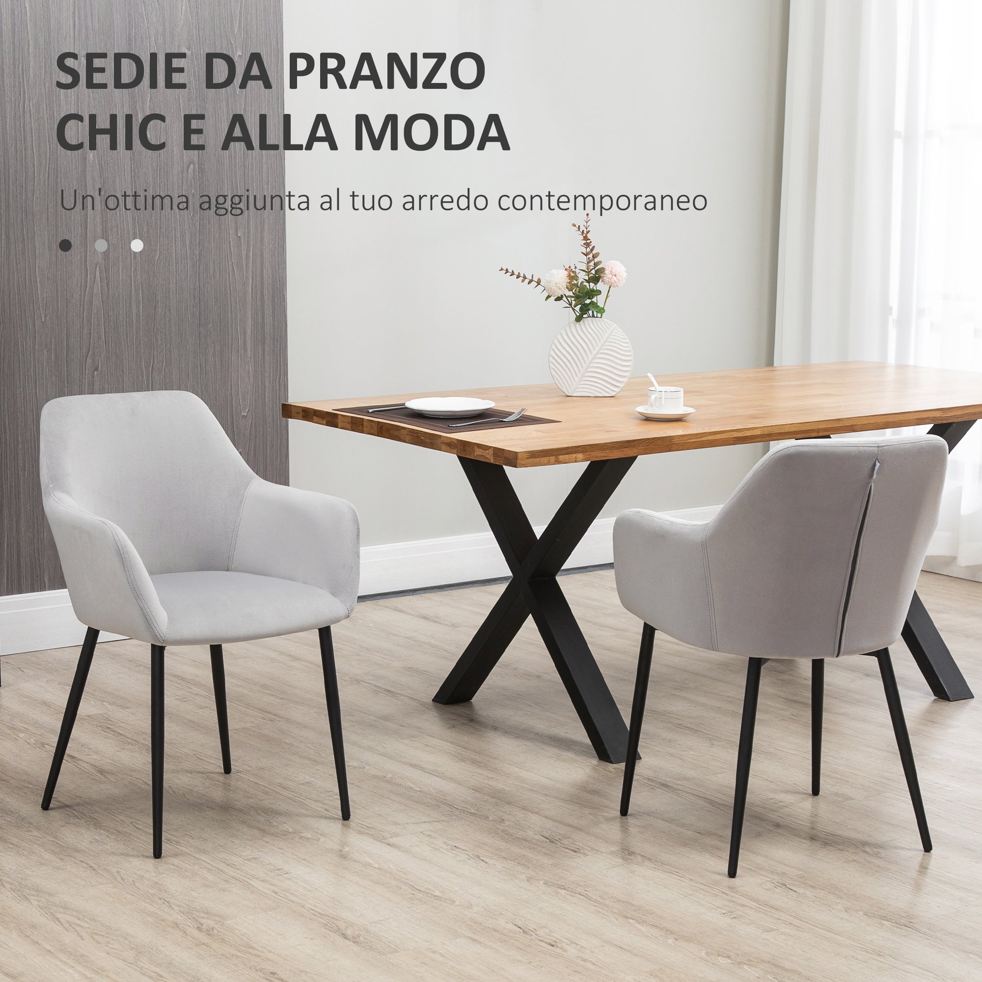 HOMCOM Set 2 Sedie per Soggiorno in stile Nordico con Schienale e Braccioli Ricurvi, Seduta Imbottita e Gambe in Acciaio, 54x57x80 cm, Grigio - 4