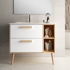 Meuble de salle de bain vasque déportée - 2 tiroirs - sans miroir - MALIA - blanc - 80cm