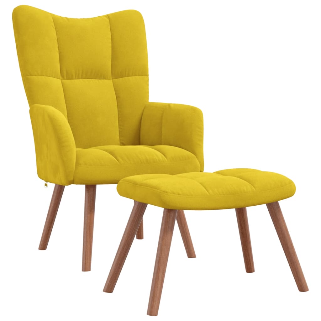 Sillón de relax | silla de relax | silla de relajación con taburete terciopelo amarillo mostaza cfw197731