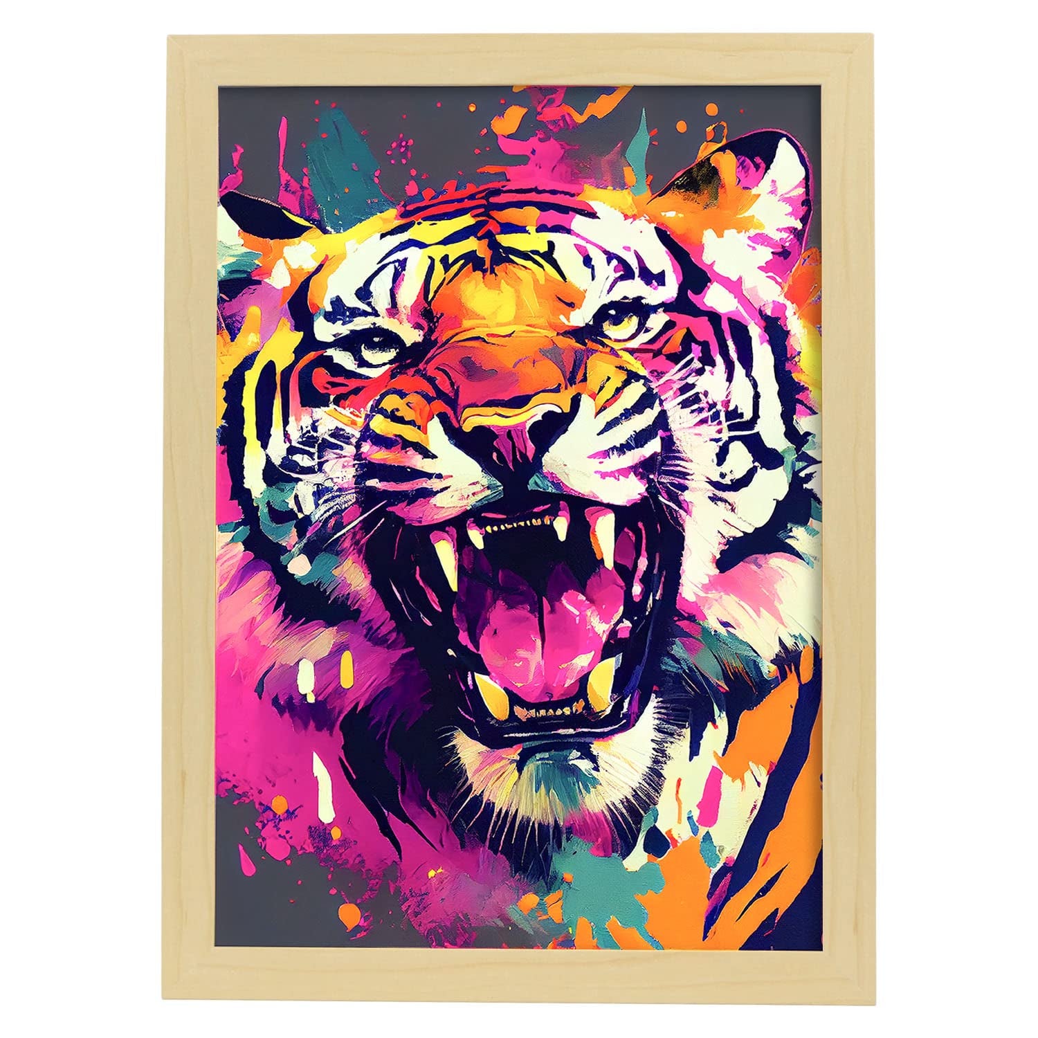 Toile murale imprimée de tigre dans la baignoire - Impression sur toile de kitsch rose - Décoration murale pour salle de bain - 40,6 x 61 cm - Sans cadre