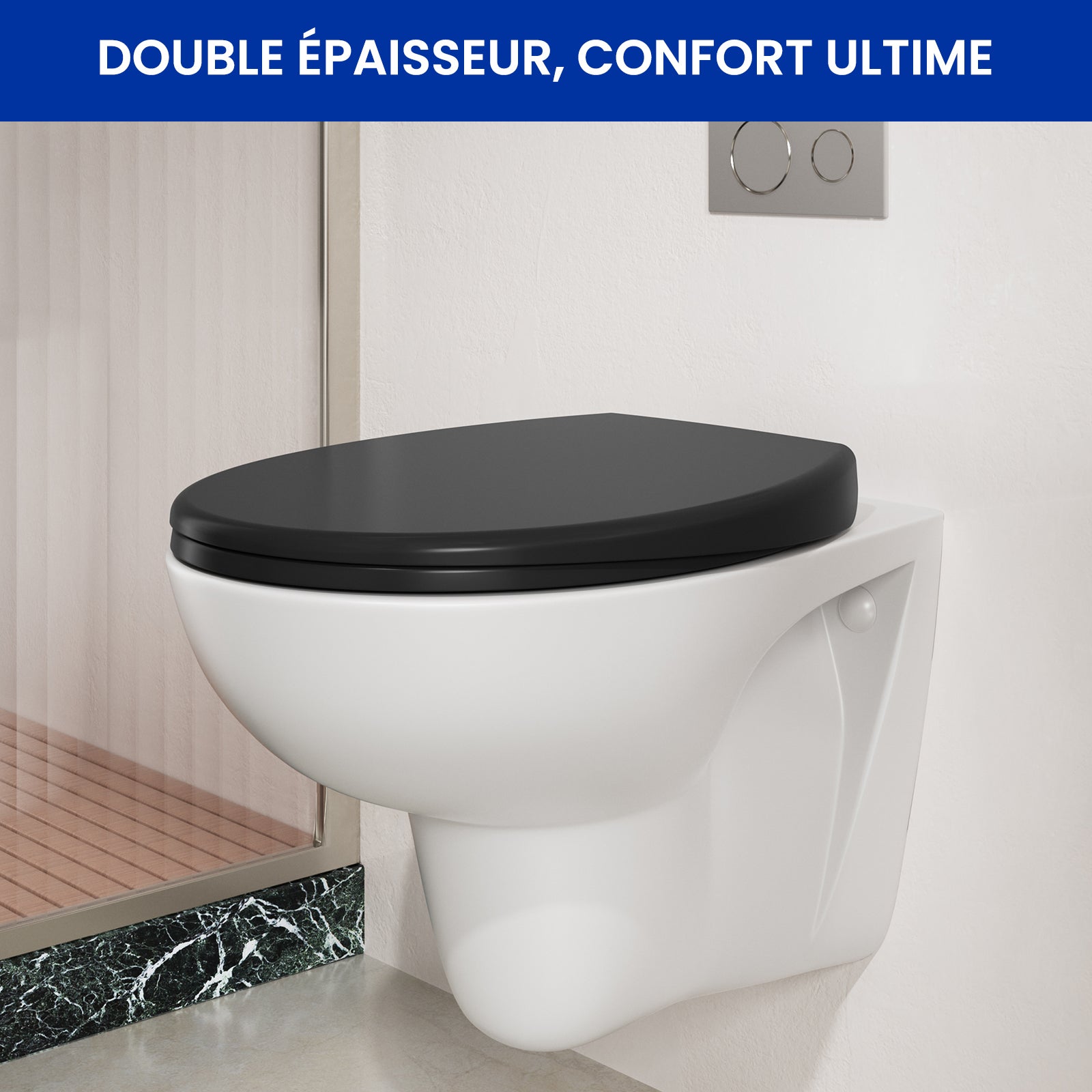 Auralum MAX Abattant WC avec Frein de Chute Noir,Couvercle WC