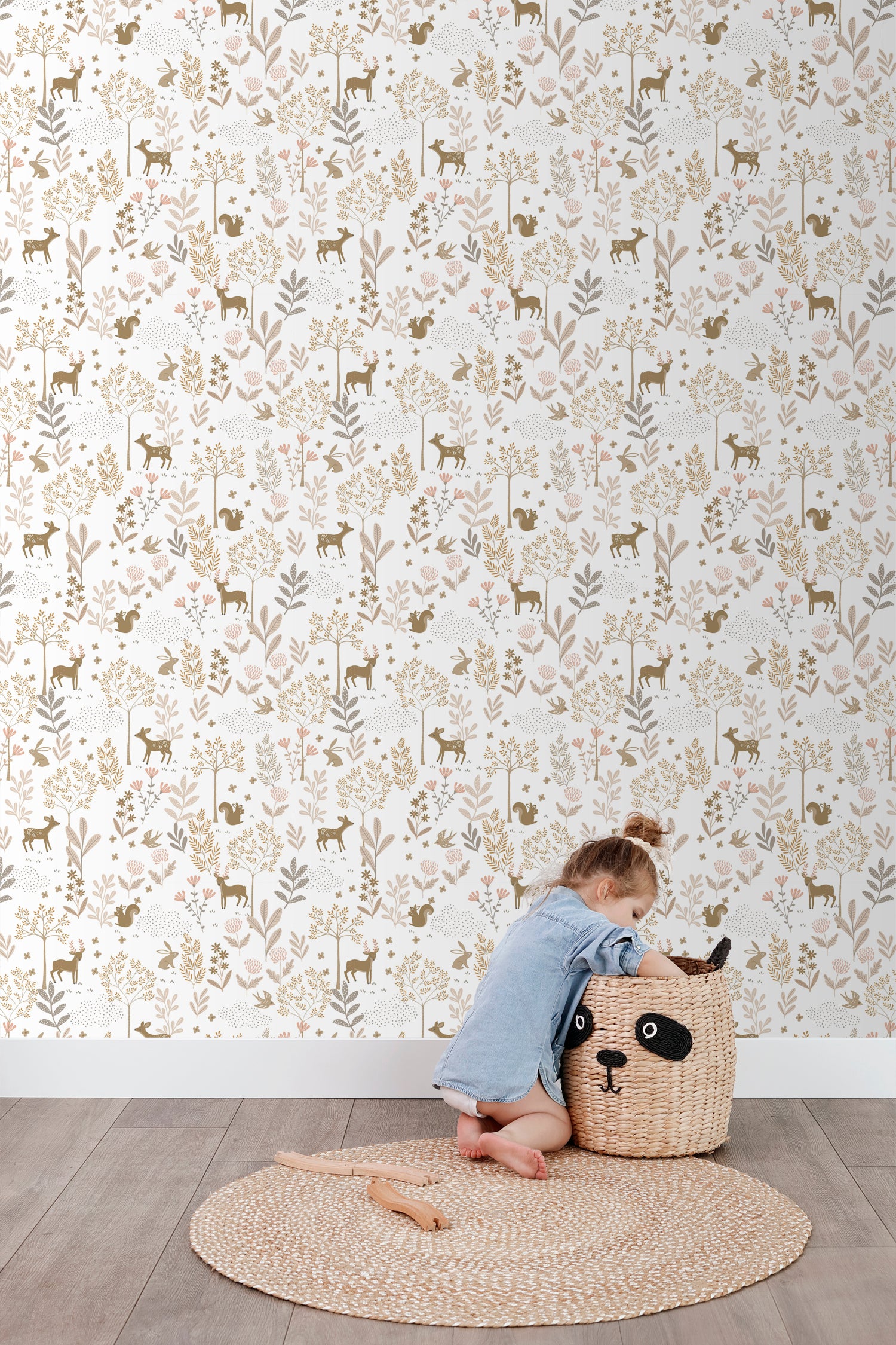 Papel de parede floresta com animais da floresta rosa terracotaebege - 53 cm x 10.05 m - ESTAhome - 7