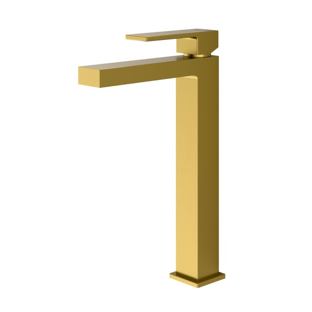 BERNSTEIN Grifo mezclador para lavabo alto en latón dorado cepillado, chorro suave y ahorro de agua, 3,4x23x17 cm (largoxaltoxfondo), LAVOA