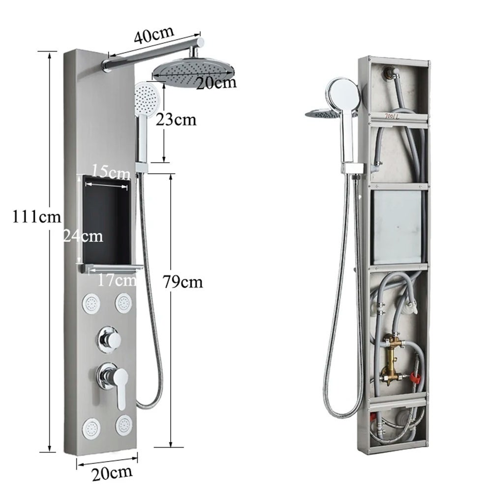 Panneau de douche argenté grand écran, pommeau de douche cascade, mitigeur à jet de massage, robinet de douche de salle de bain - 9