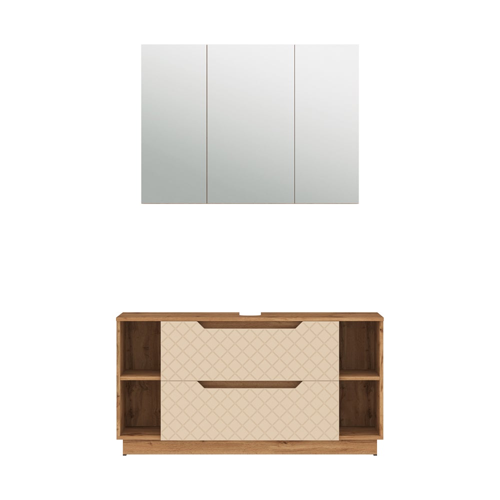 Vicco Zestaw mebli łazienkowych Lotta, Dąb/kaszmir ze strukturą płytek, 2 części