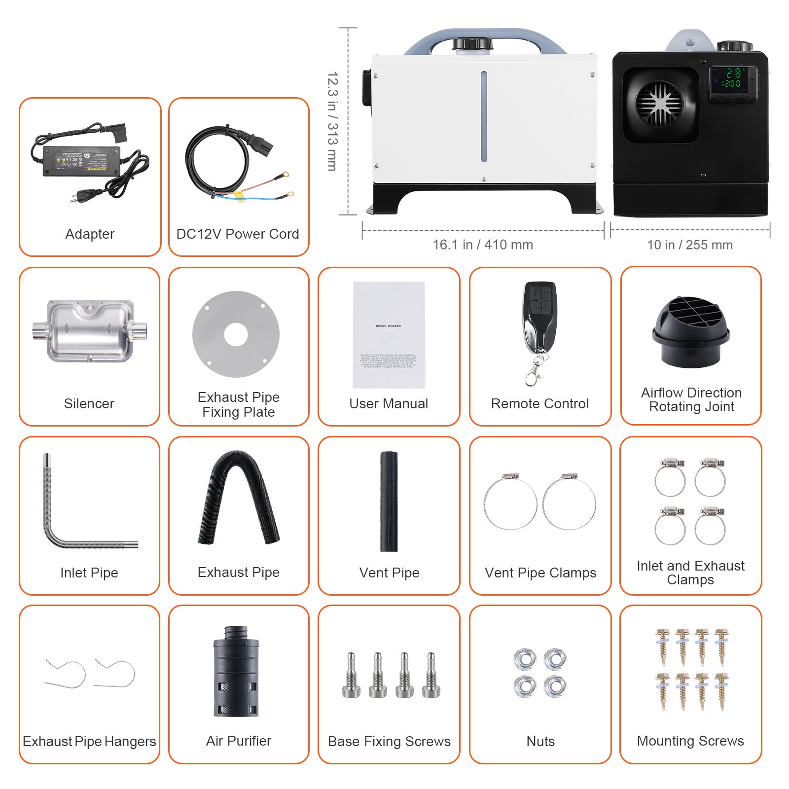 Chauffage diesel 5-8 kW,SucceBuy chauffage à air diesel portable avec télécommande et écran,chauffage rapide et silencieux pour camion,fourgonnette - 9