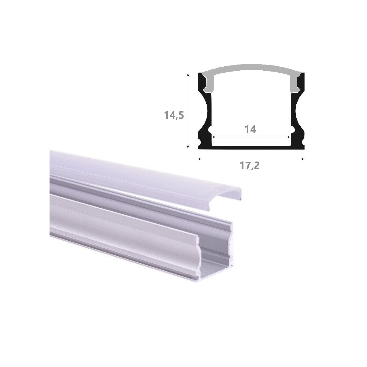 Jandei Pack x6 Profilé Aluminium Surface 1m pour Bande LED avec Couvercle Translucide 16.8mm x 14.5mm - 2