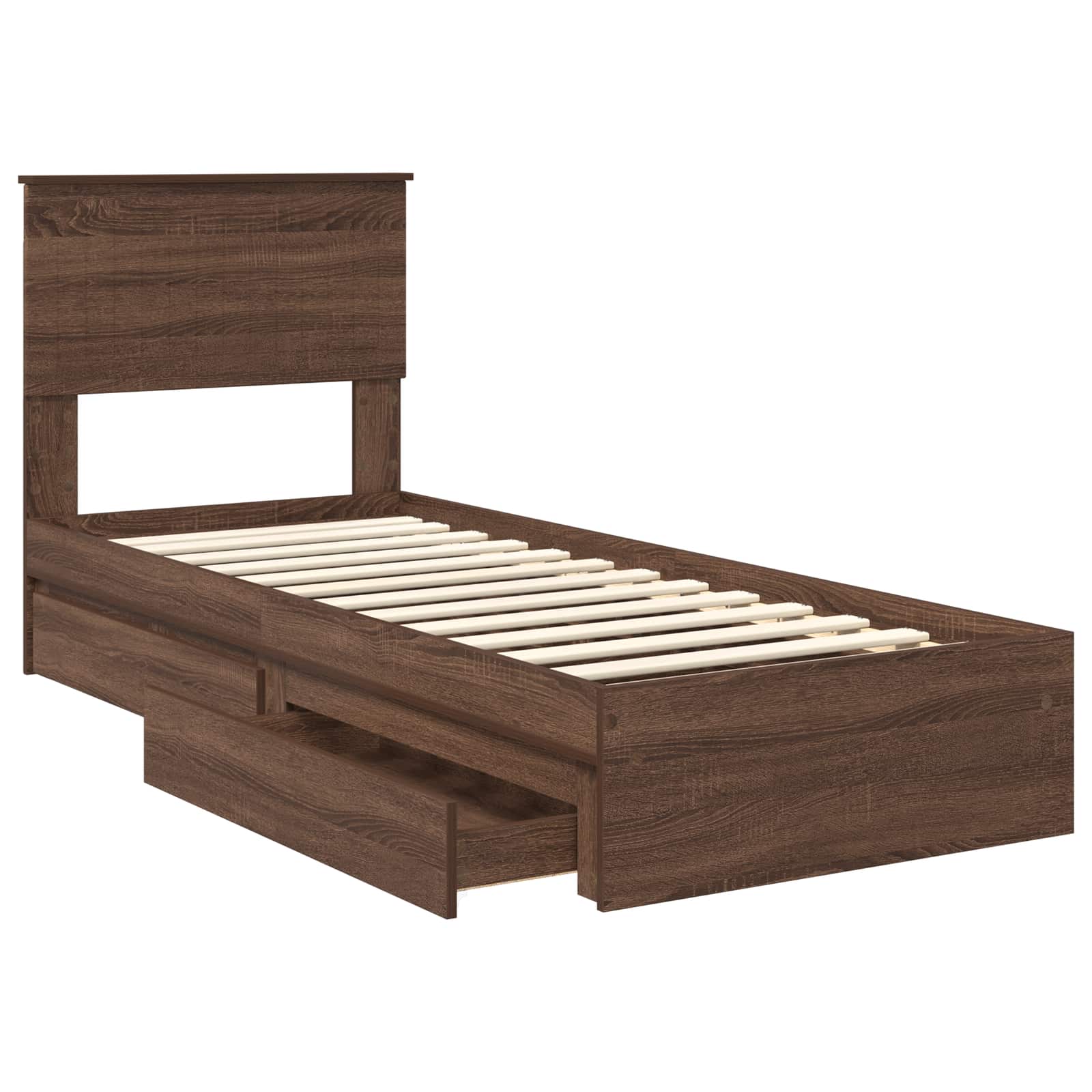 Lit coffre chêne brun 75 x 190 cm panneau de bois - 5
