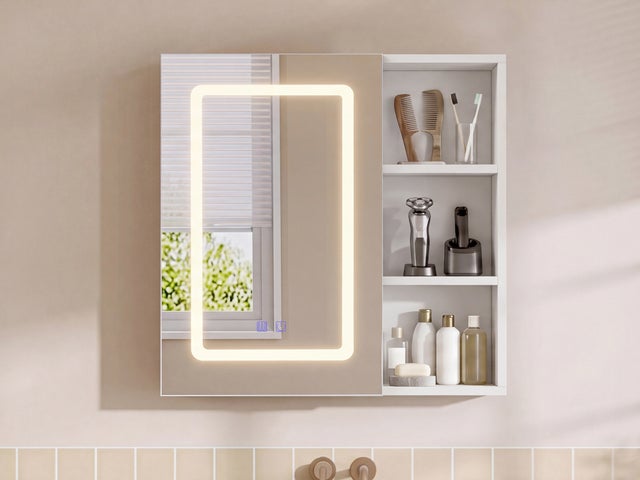 Armoire de Toilette, Armoire Salle de Bain avec Miroir LED, Luminosité Réglable,Armoire de toilette lumineuse,armoire a pharmacie avec miroir