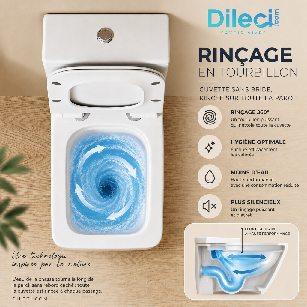 DILECI - WC à poser sans bride sortie horizontale (63x38x82cm) - Design ...