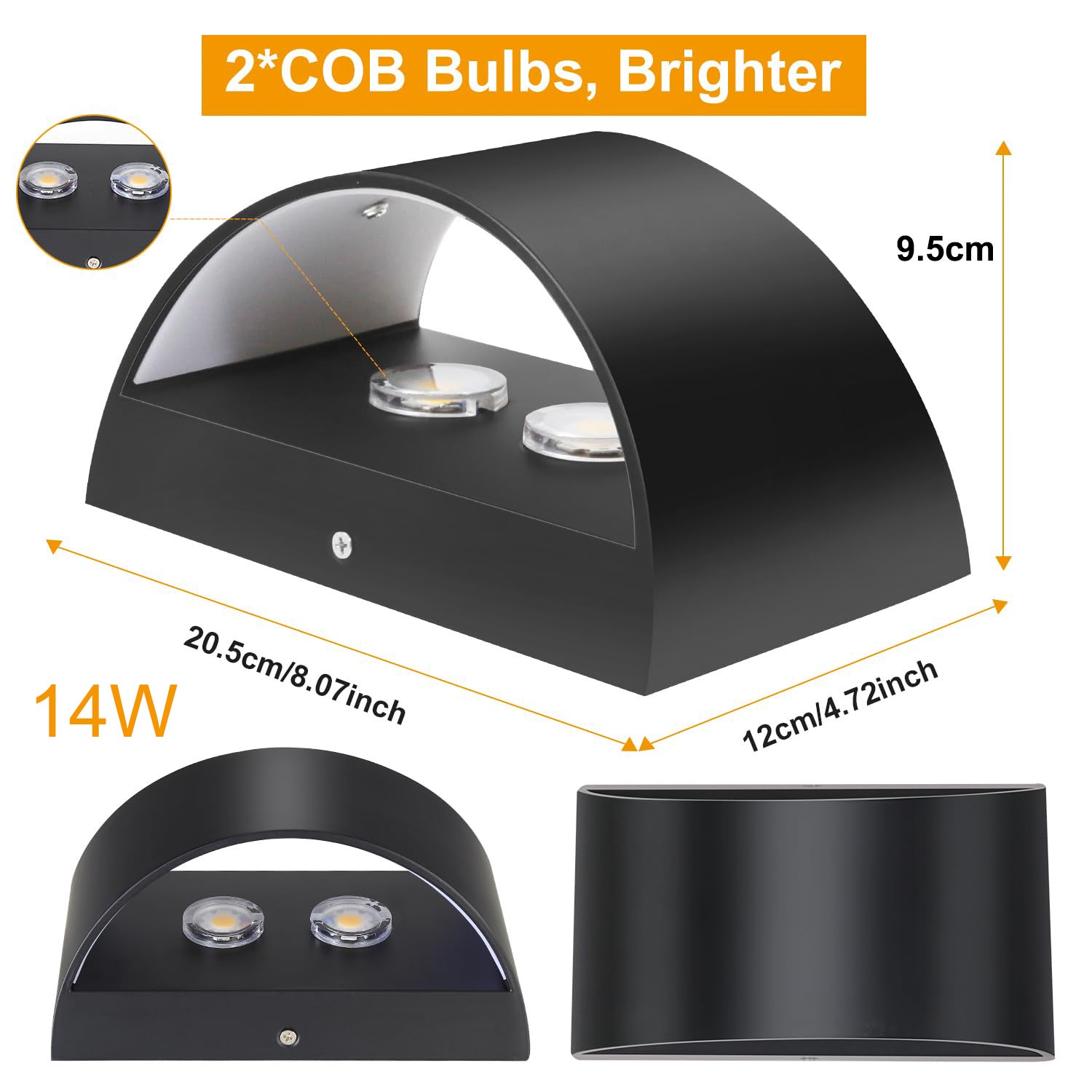 Lampada da parete moderna a LED, lampada da parete bianca calda 3000K, lampada da parete su e giù da 14 W, lampada da parete per interni - 2