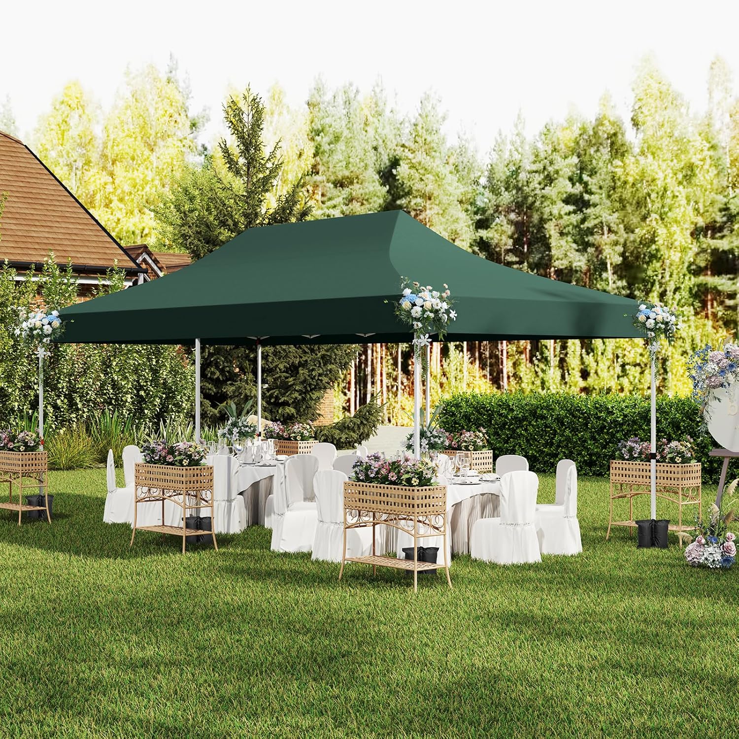 Tonnelle Pliable 3x6M avec 6 Parois Latérales, Barnum Tente de Réception Pliante Anti-UV 50+, Imperméable, 6 Sacs de Sable,Sac de Transport, Vert - 2