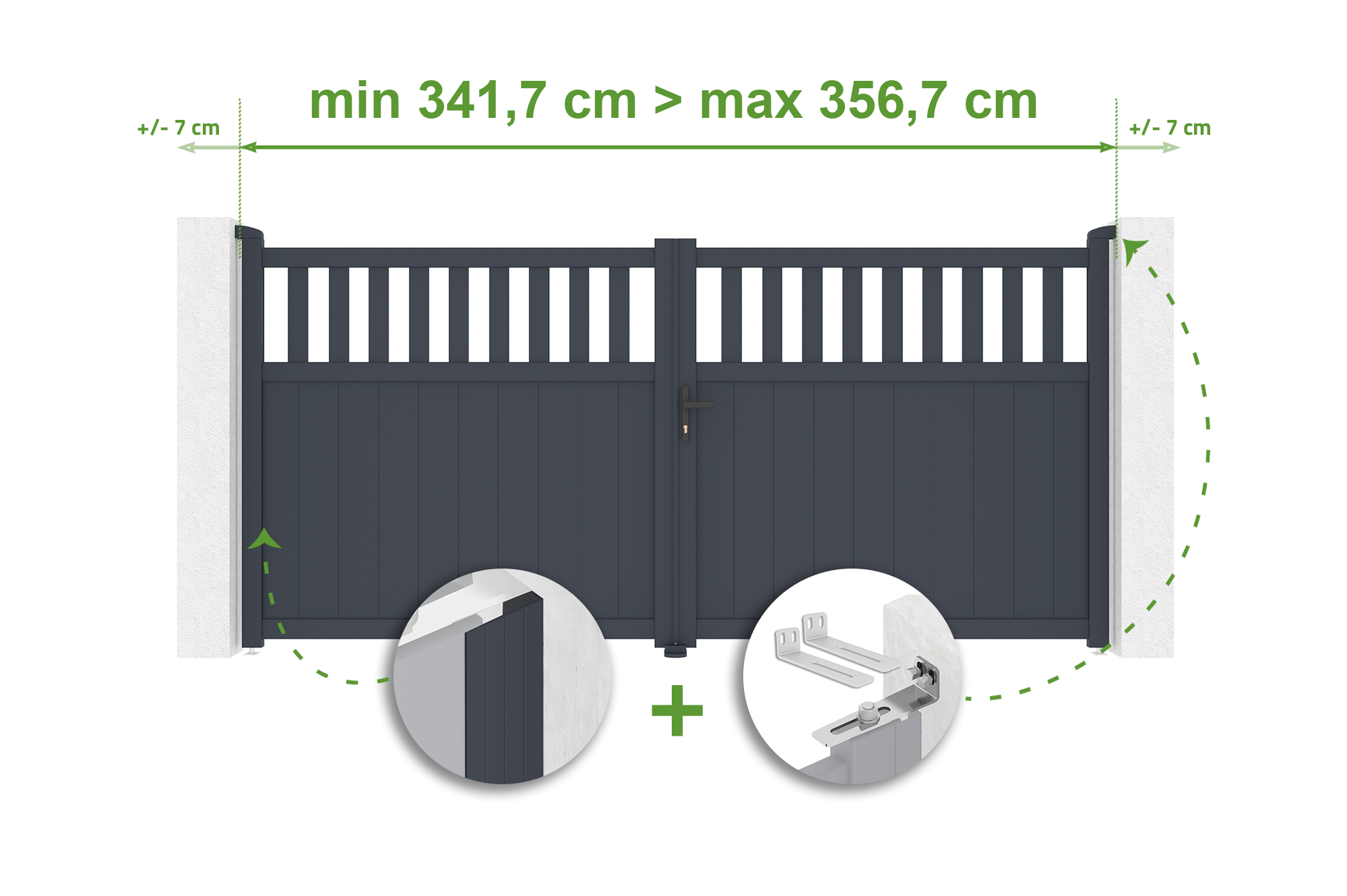Brama skrzydłowa regulowana szerokość 3,4m SANTIS H.160cm szara aluminiowa