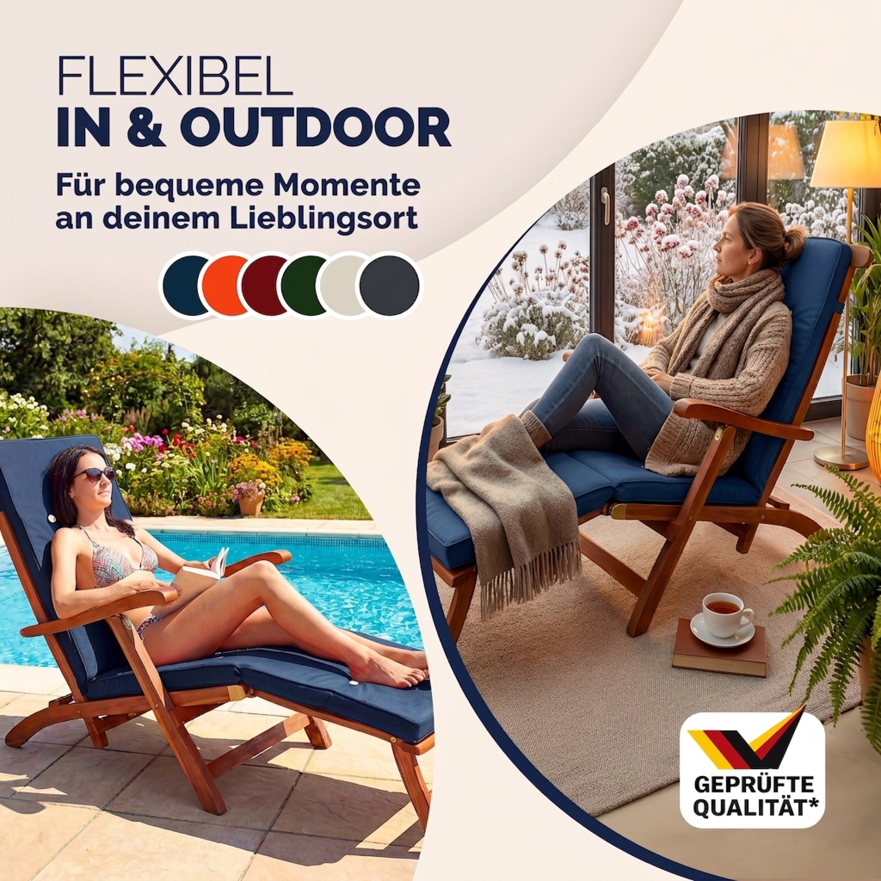 Detex Coussin pour chaise longue bleu pour siège inclinable coussin pour bain de soleil relaxation intérieur extérieur hydrofuge - 7
