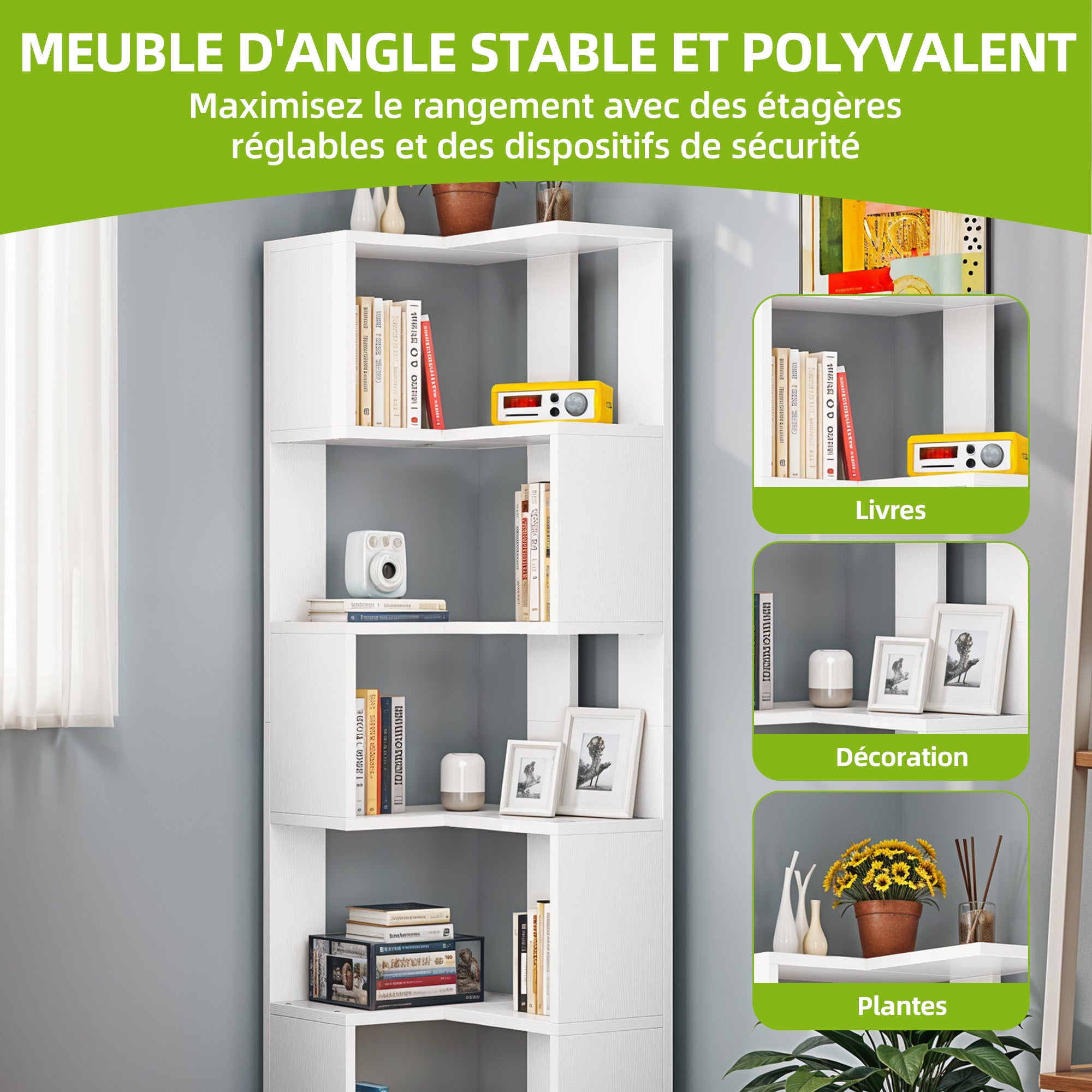YITAHOME Bibliothèque avec 5 étagères - Autoportante - Chambre à Coucher - 54 x 40cm - Blanc - 7