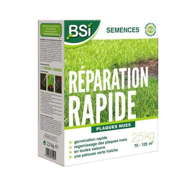 BSI - Semences De Gazon - Réparation Rapide - Avec Enrobage Protecteur - Tres Haute qualité - Jusqu'a 125m² - 2,5Kg