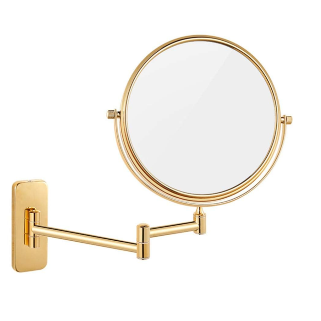 Miroir de maquillage mural, grossissement 10x, rotatif à 360° et extensible, doré, diamètre 15 cm