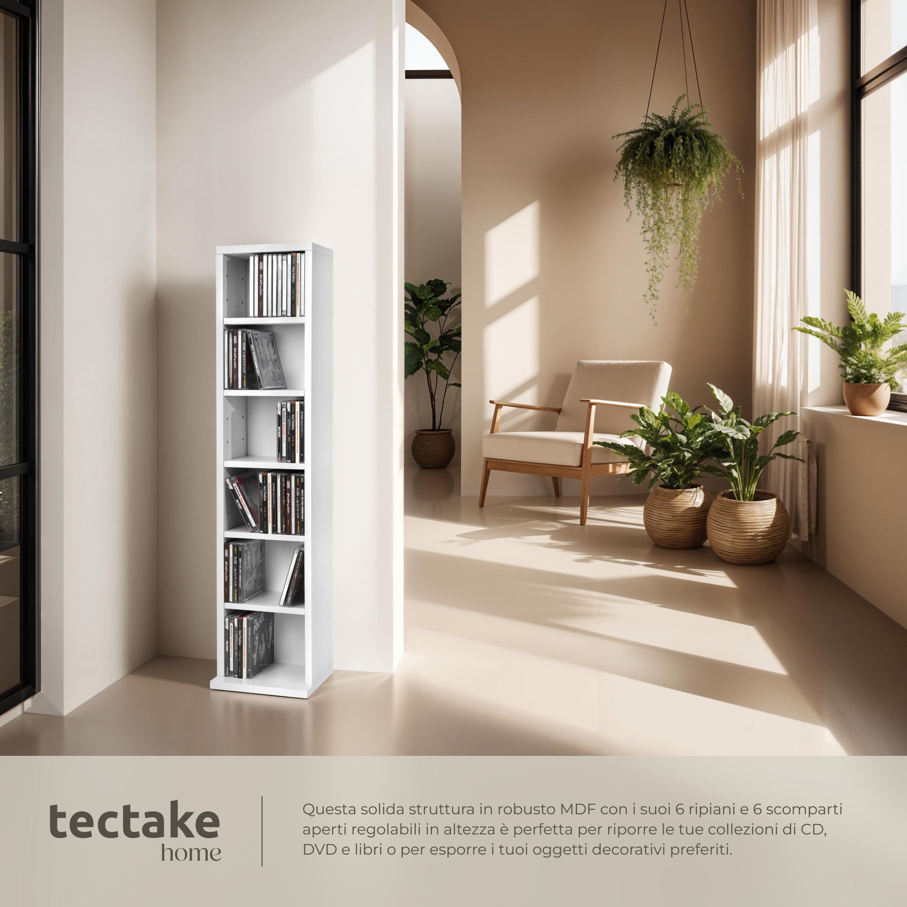 Scaffale in legno MDF per DVD e CD con 6 scomparti 90 x 21 x 20 cm TECTAKE - 3