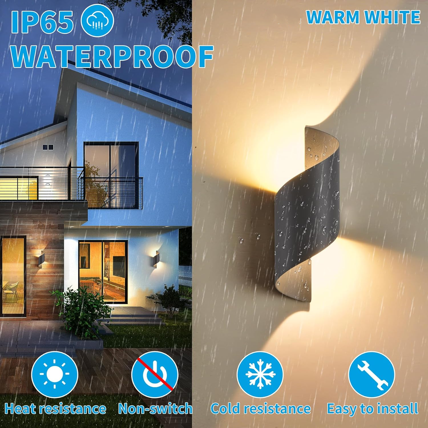 Dwa zestawy 12W zewnętrznych lamp ściennych, lampy ścienne LED, ciepłe światło 3000K, spiralna lampa, wodoodporność IP65, kolor czarny - 2