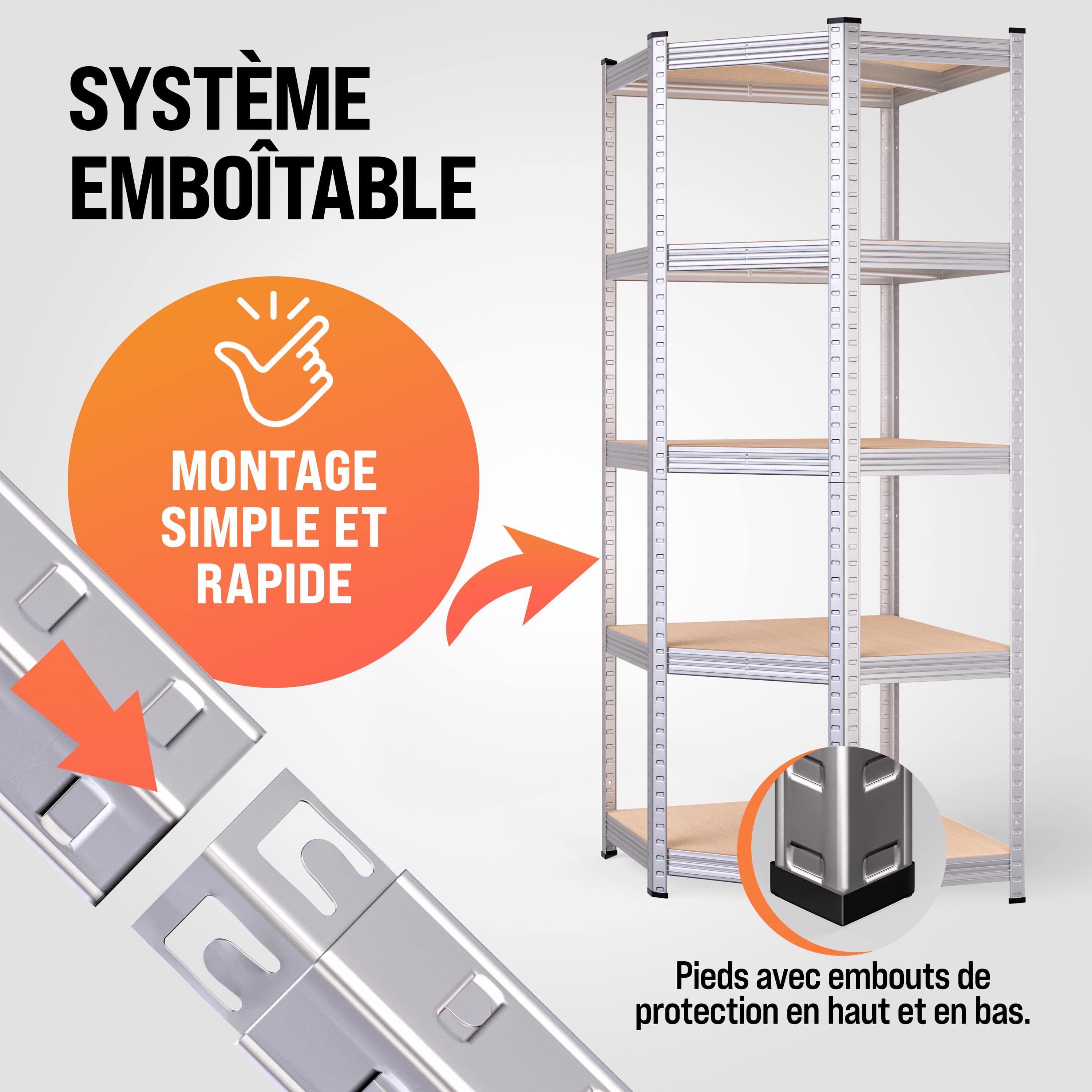 MONZANA® Set de 3 étagères charge lourde 5 niveaux Étagère métallique modulable 2625kg Étagère d'angle garage atelier - 5