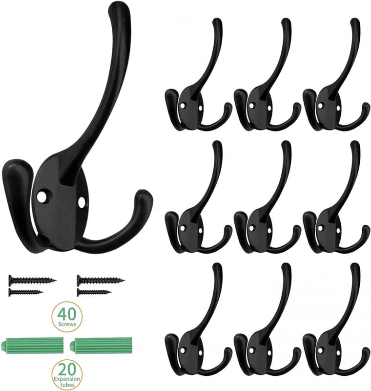 Wieszak ścienny Vintage, 10 sztuk wieszaków na ubrania, metalowe wieszaki na drzwi do kuchni i łazienki, czarny