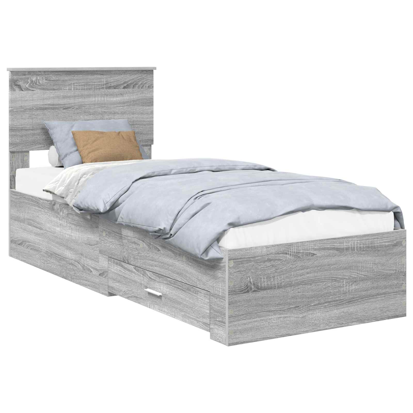 Cadre de lit avec tiroir, gris et argent, pour la chambre, 75 × 190 cm - 2