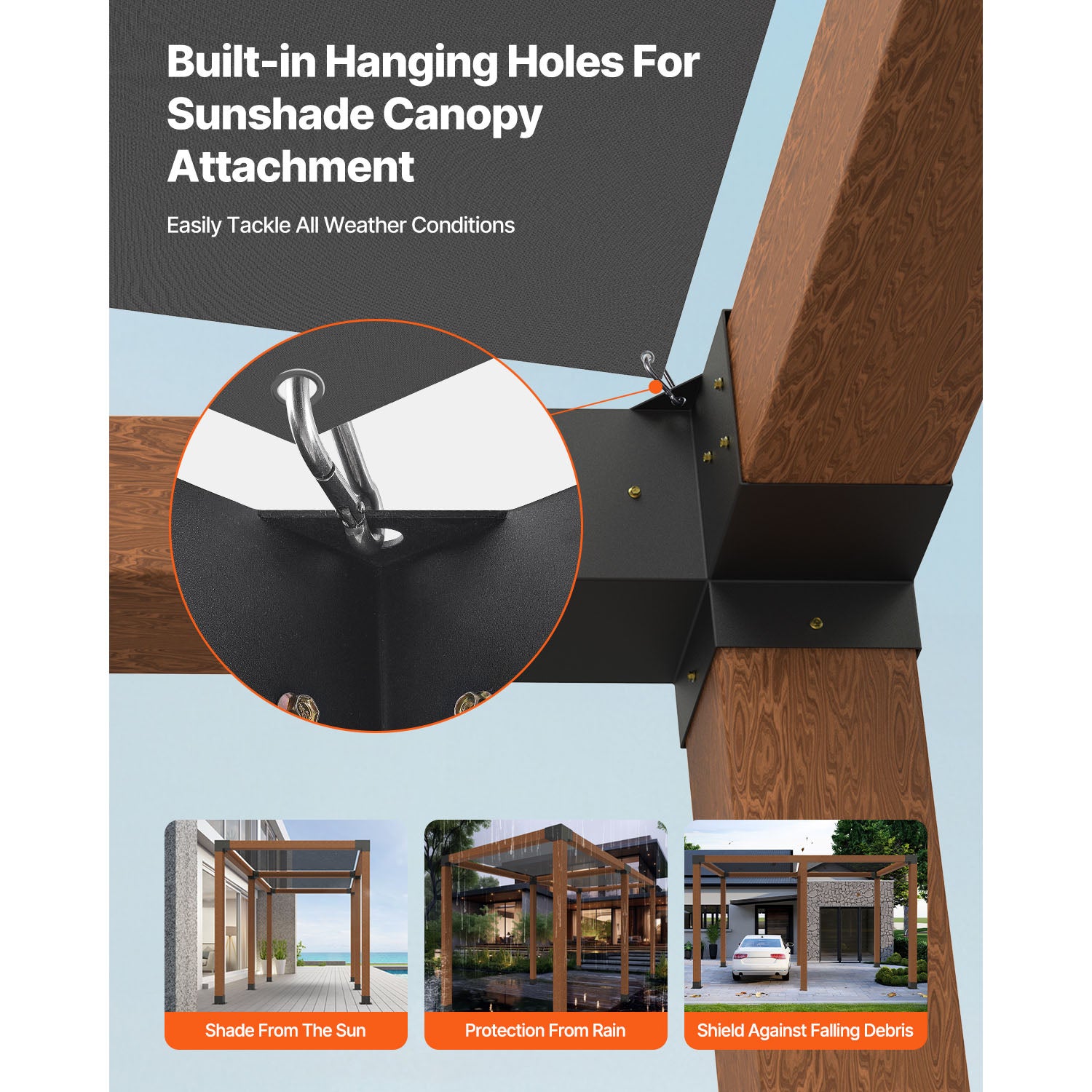 Kit SucceBuy supports pergola 8 pièces, 4 angles 3 voies, 4 bases, acier carbone, poutres bois standard, structures bois pour événements extérieurs - 5