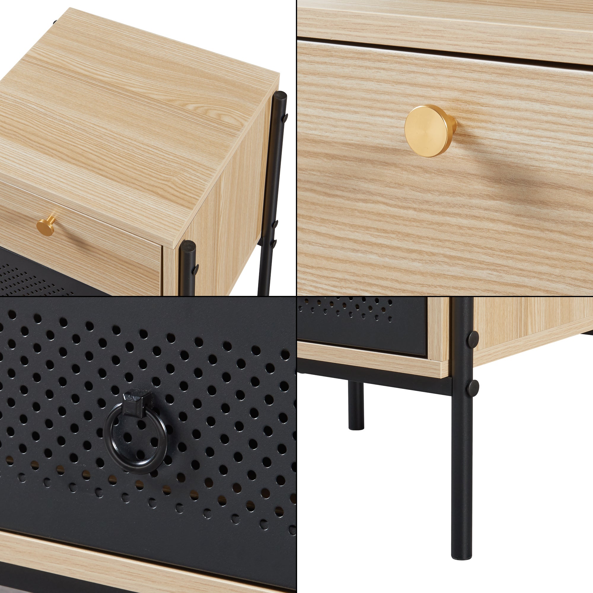 Mesilla de noche Tysnes con cajón 39x35x47 cm - Negro/Efecto Roble [en.casa] - 7