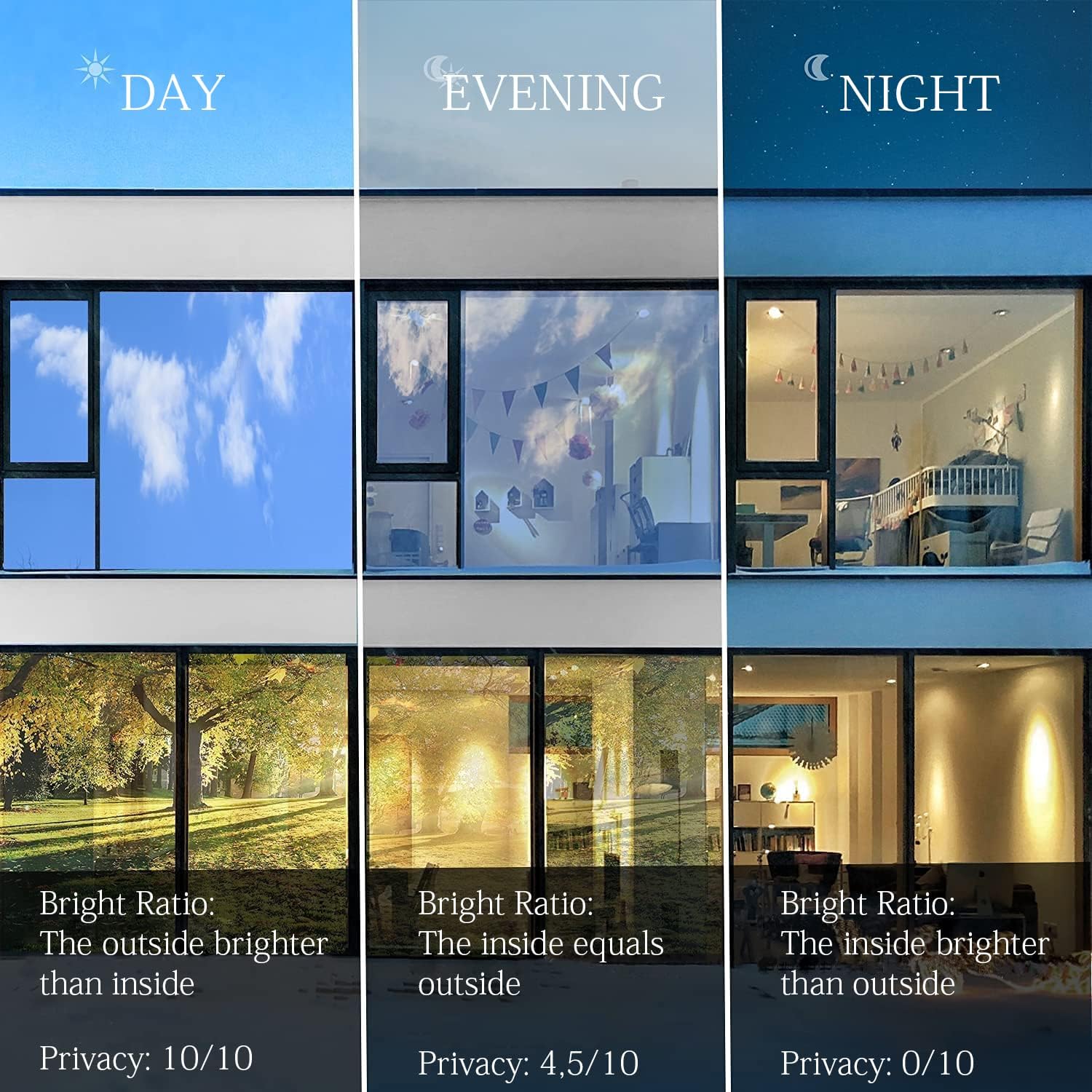 Película para vidros, película espelhada autocolante, ecrã de privacidade e película de proteção solar, 99% de proteção UV, azul prateado, 50 x 200 cm - 4