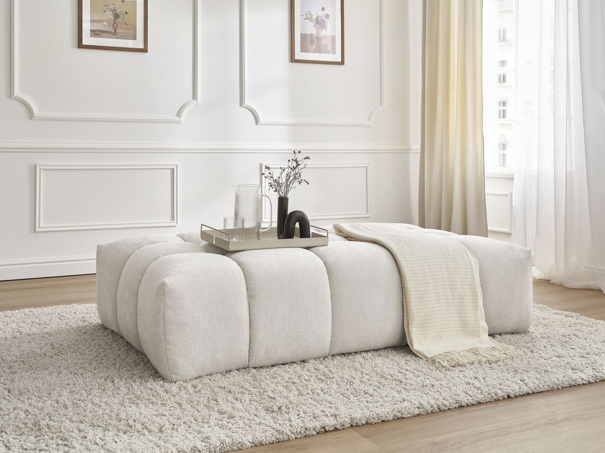 Pouf EVEREST tissu texturé BOBOCHIC 1 place Blanc | Leroy Merlin