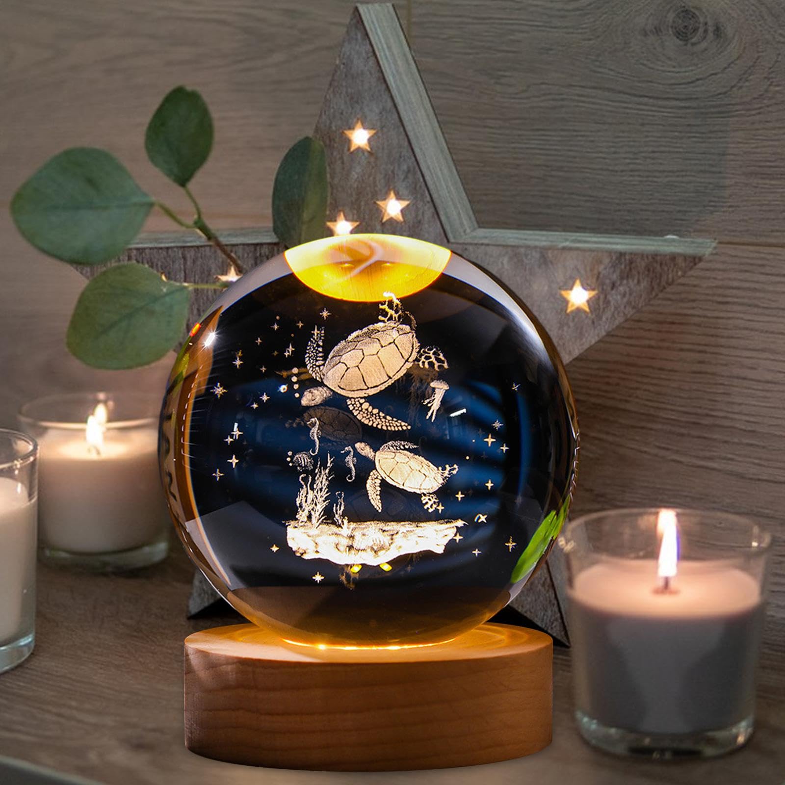 Veilleuse 3D en cristal de tortue lumineuse de 6 cm, avec base colorée et câble USB, décorations de bureau, cadeaux d'anniversaire - 7
