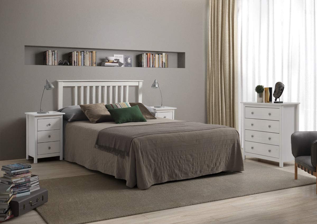 commode 4 tiroirs, pin massif , couleur blanc translucide, mesure 78,5x75x35 cm (hauteur-largeur-profondeur) - 4