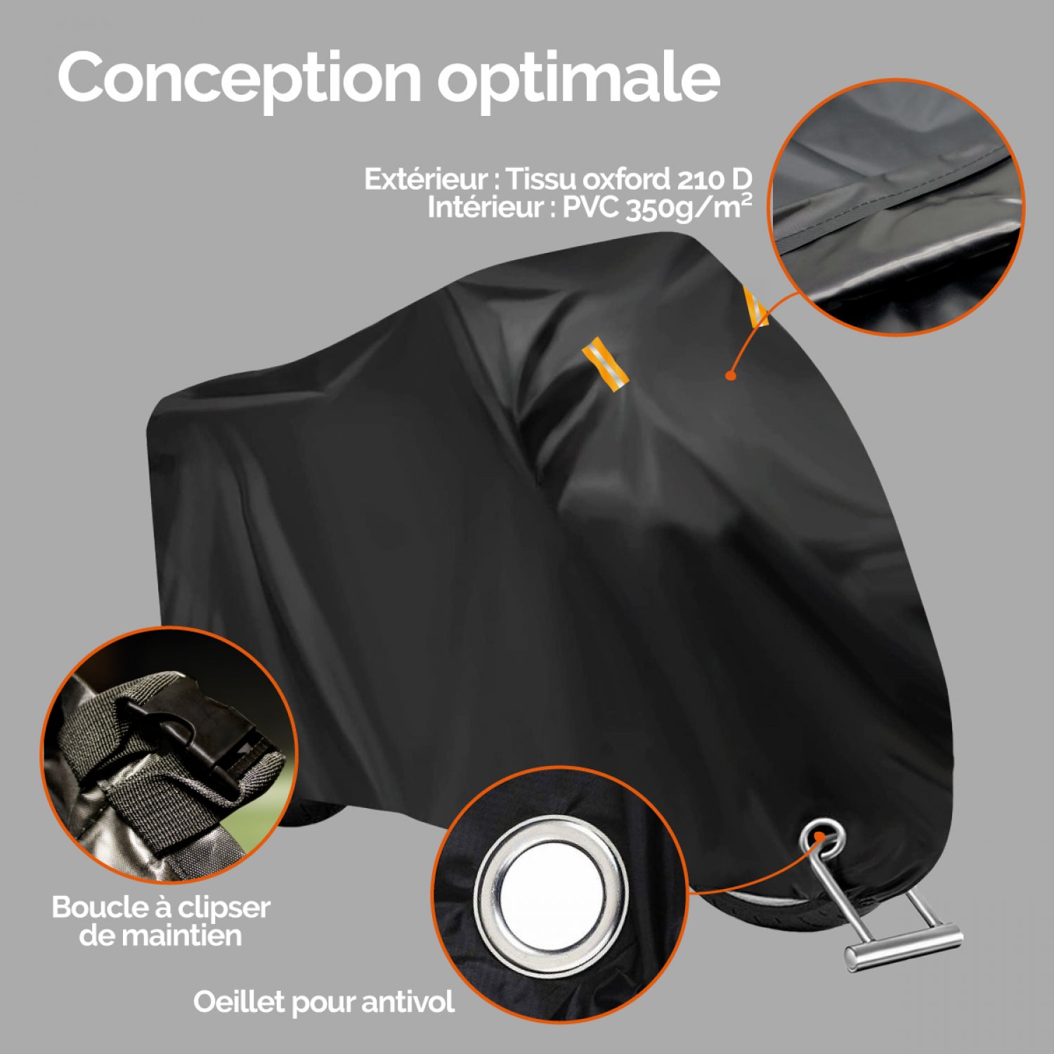 Bâche, housse de protection imperméable pour moto - 245 x 105 x 133 cm - Noir - Linxor - 3