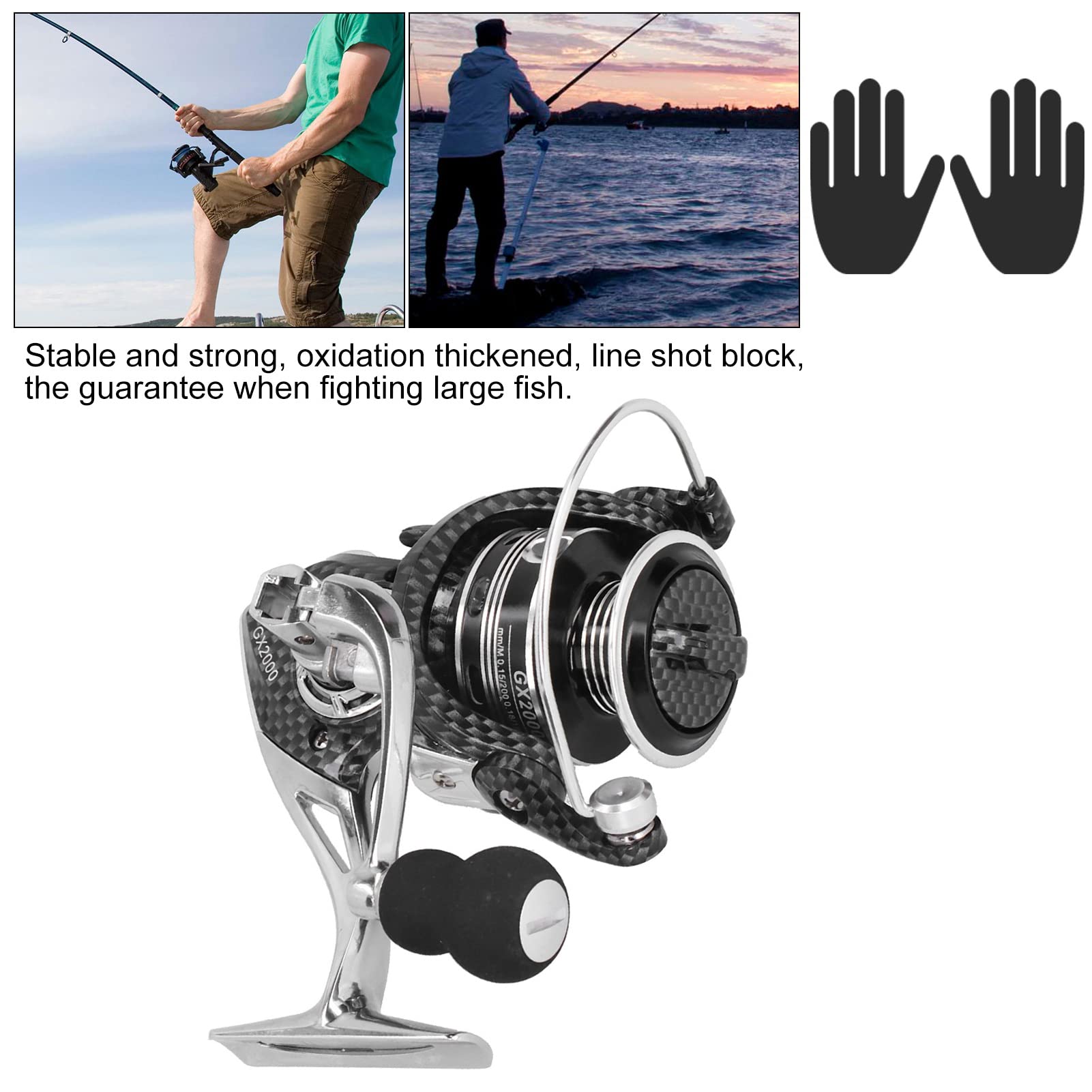 Accessorio per mulinelli da pesca con cuscinetto duplex Gapless con canna da mare con mulinello in metallo (GX2000) - 9