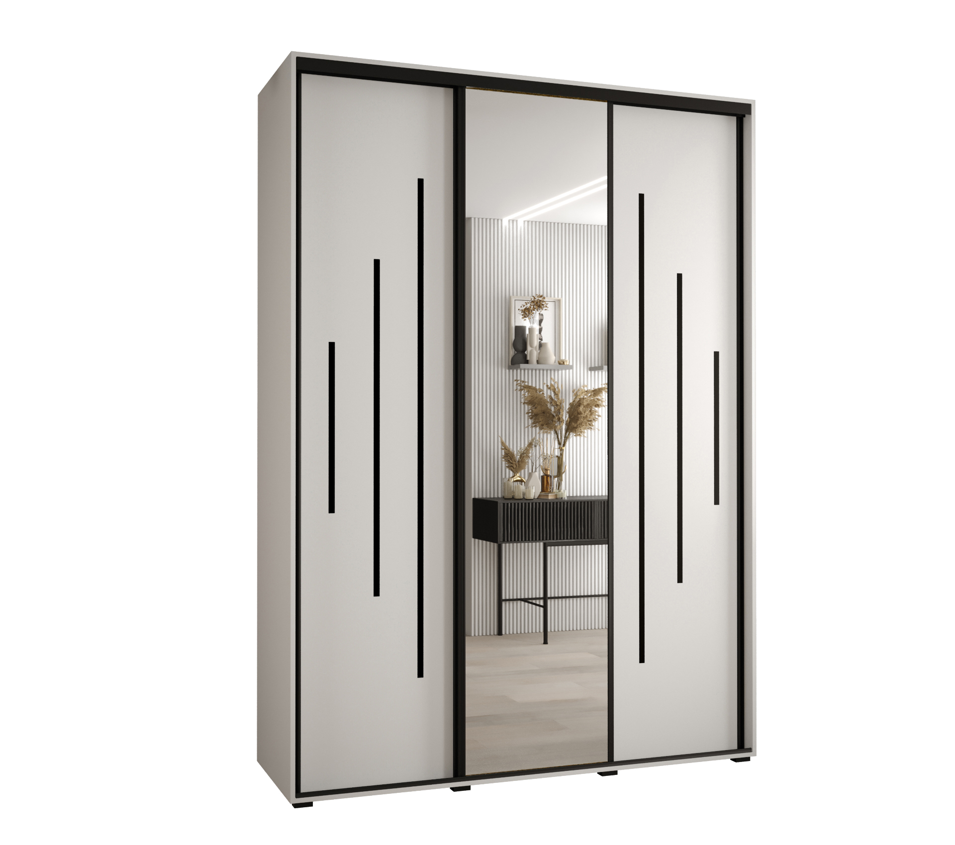 Szafa przesuwna z lustrem wysoka Davos 13 180 x 45 x 235,2 cm biały + biały + u. czarny - Abiks Meble