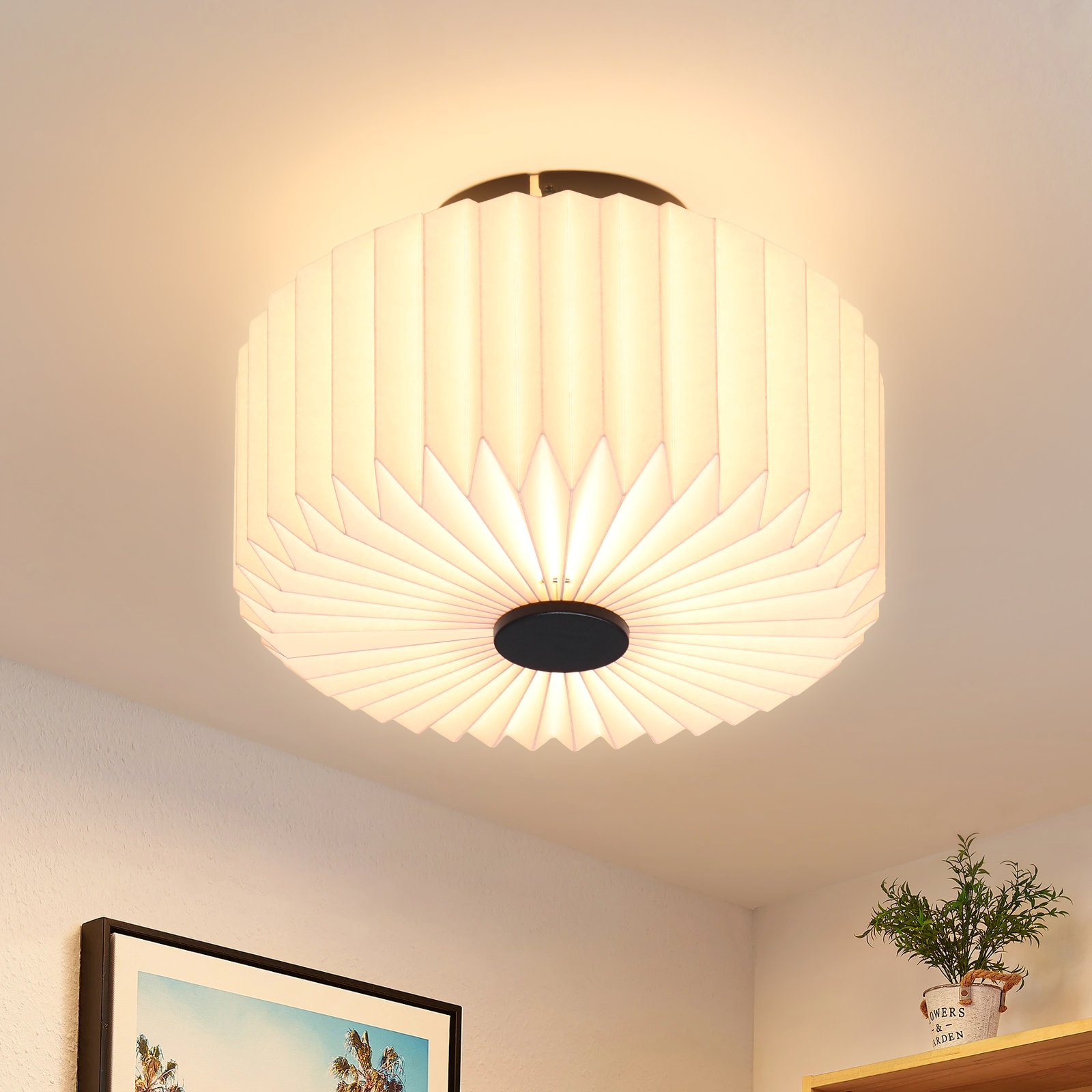 ZMH Lampa sufitowa w stylu vintage industrial – biała, abażur papierowy, oprawka G9, metal (żarówka nie jest dołączona)