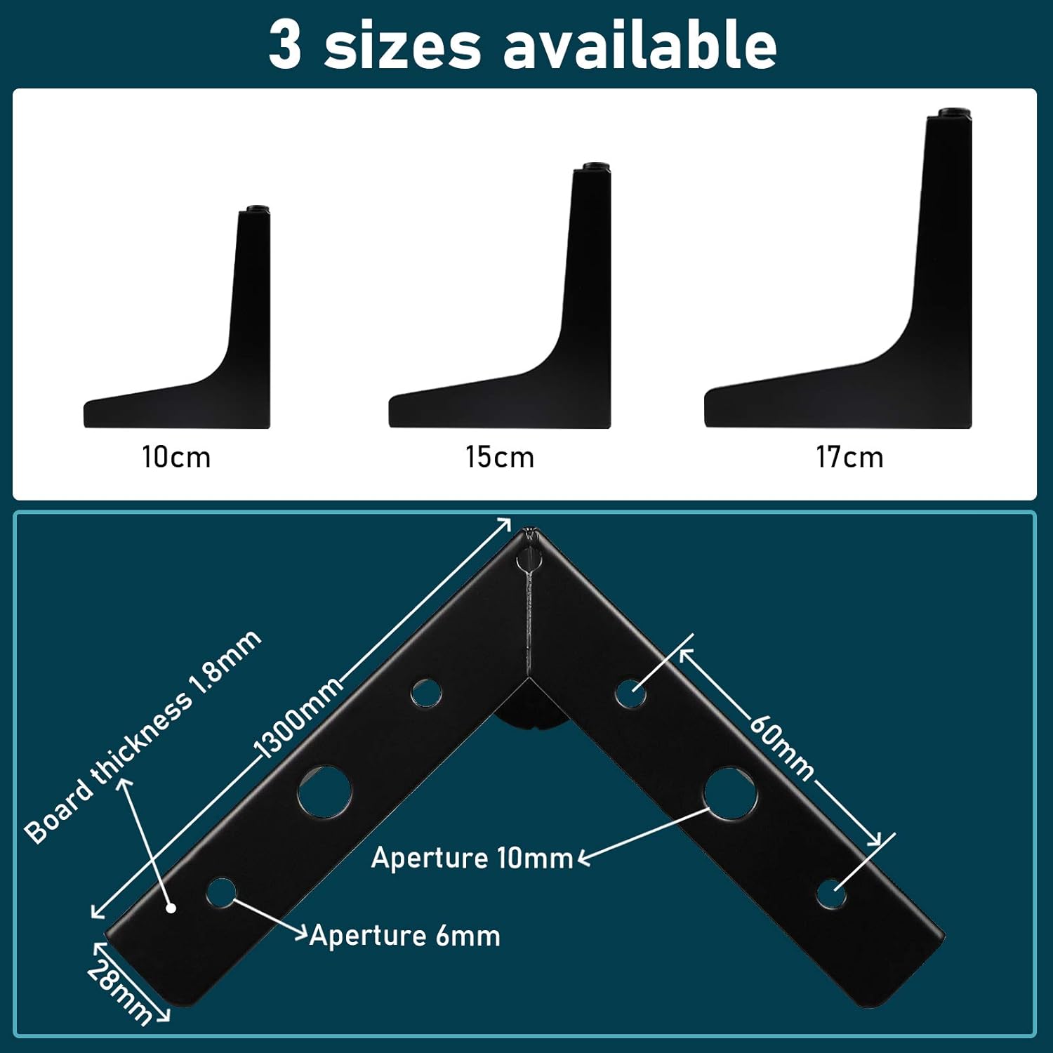 Lot de 4 Pieds de Meubles Charge Jusqu'à 600 KG, Pied de Table Modernes en Métal en Forme de Triangle,avec 4 Protège Pieds, Noir（10cm） - 4