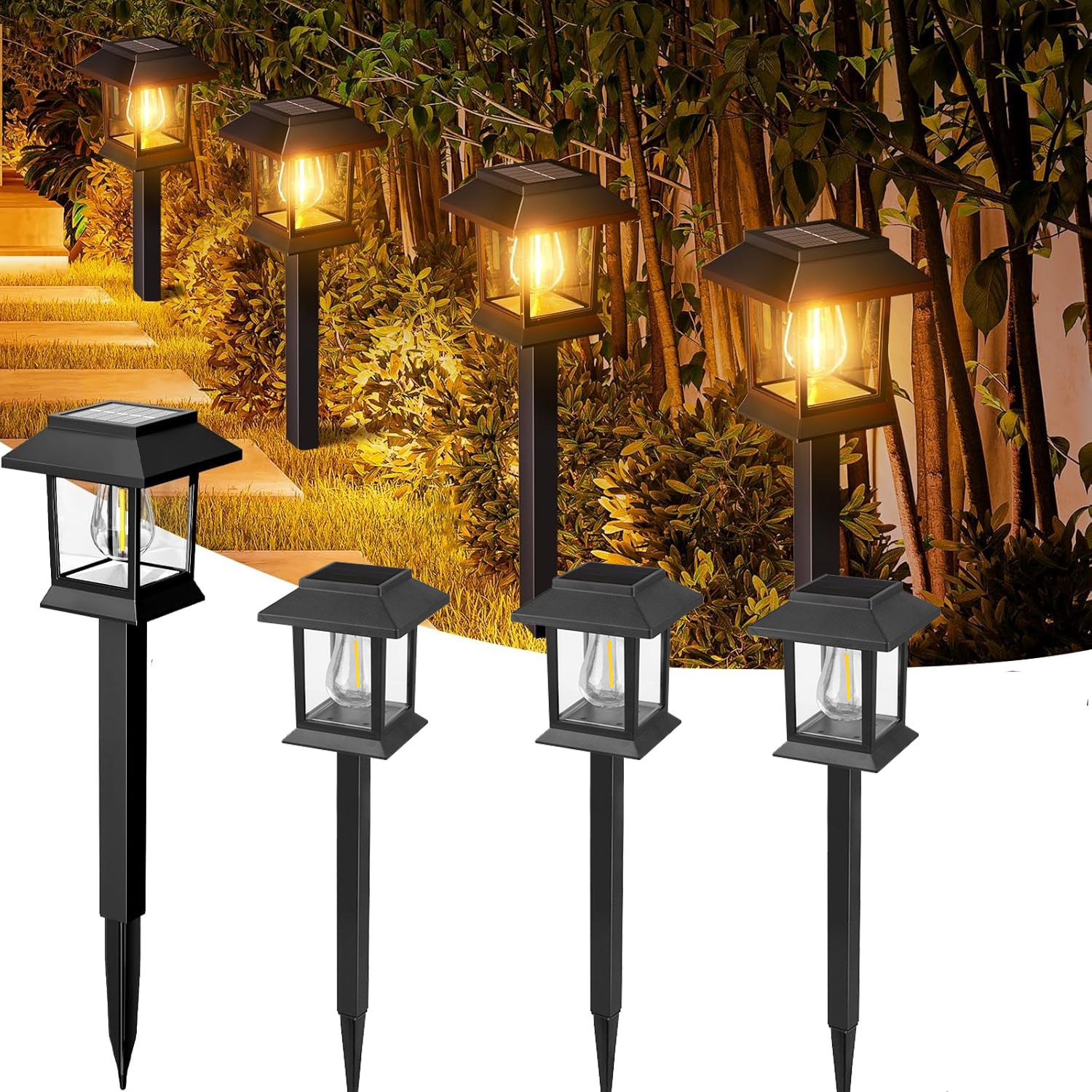 Zewnętrzne lampy solarne, 4 sztuki, solarne lampy ogrodowe, zewnętrzne reflektory solarne, dekoracja oświetlenia zewnętrznego